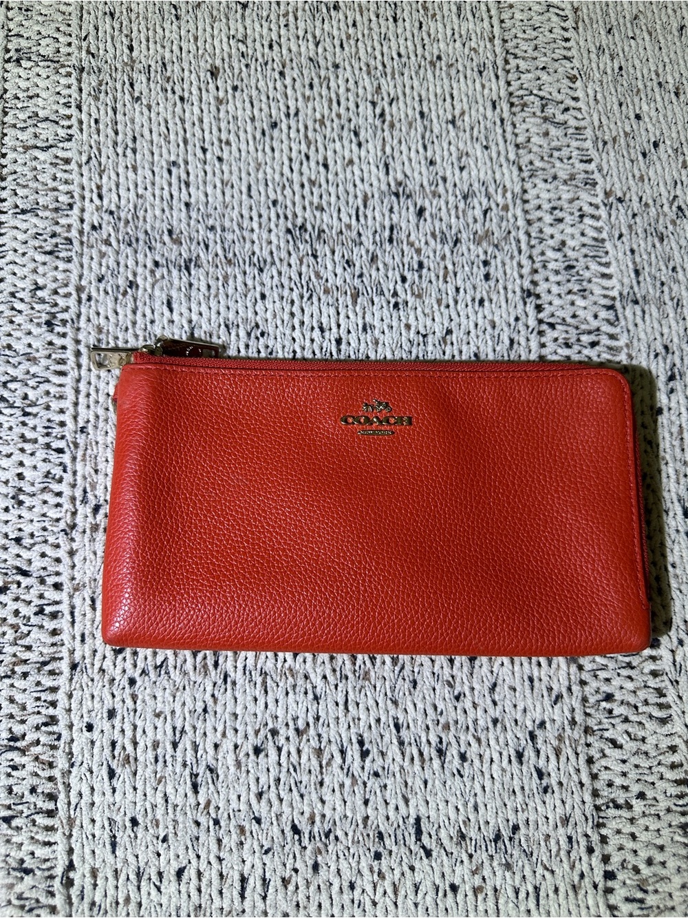Coach Orange-Red Pebbled Leather Zip Wallet